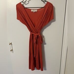 LOFT Coral / Salmon Faux Wrap Surplice Dress Size Medium